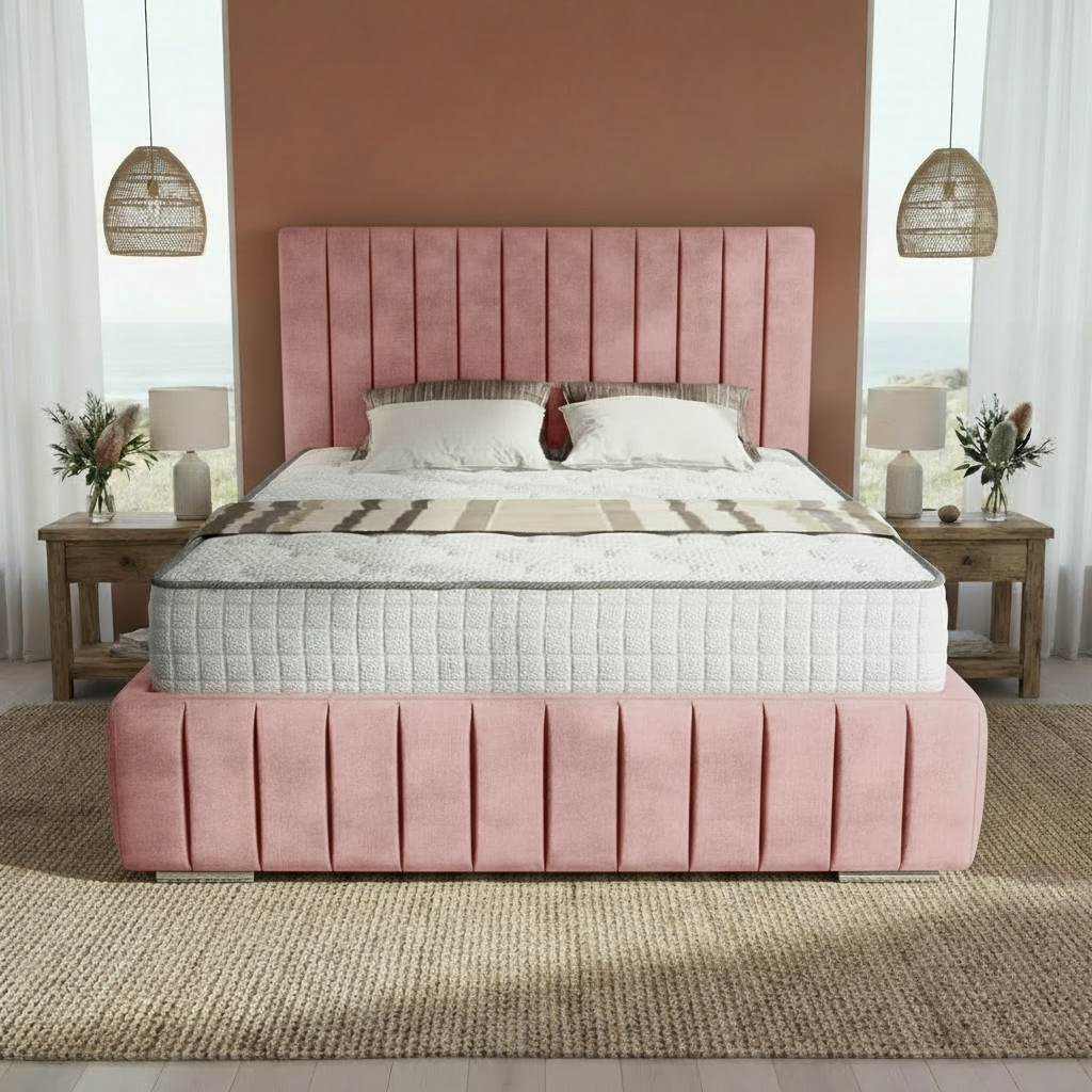Venice Upholstered Ottoman Bed - Pink Coniston